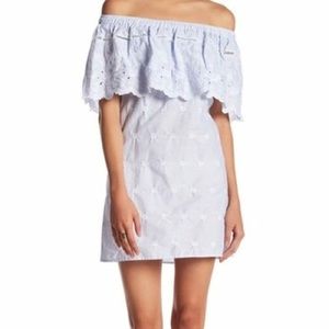 Romeo & Juliet Striped Lace Off the Shoulder Dress